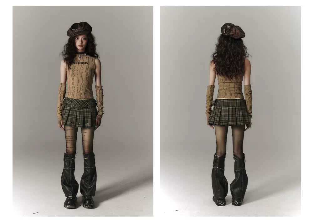 Plaid Pleats High-Waist Short Skirt