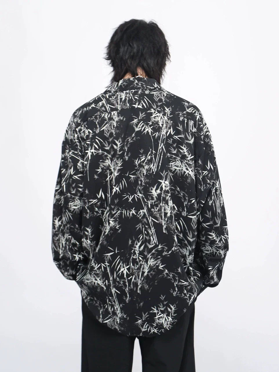Bamboo Print Oversize Long Sleeve Shirt