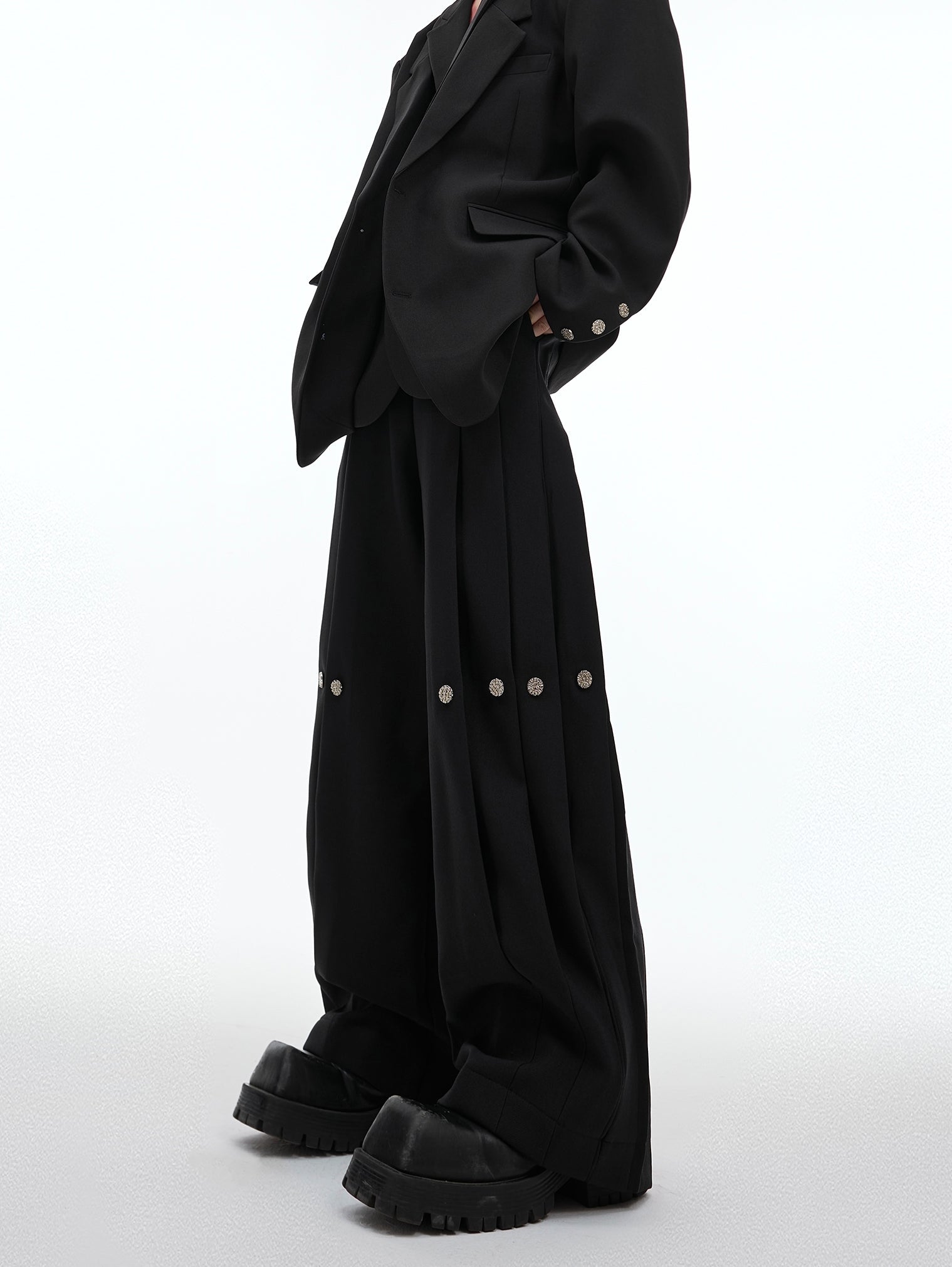 Double-layer Design Oversize Tailored Jacket & Wide Leg Pleats Trousers Setup