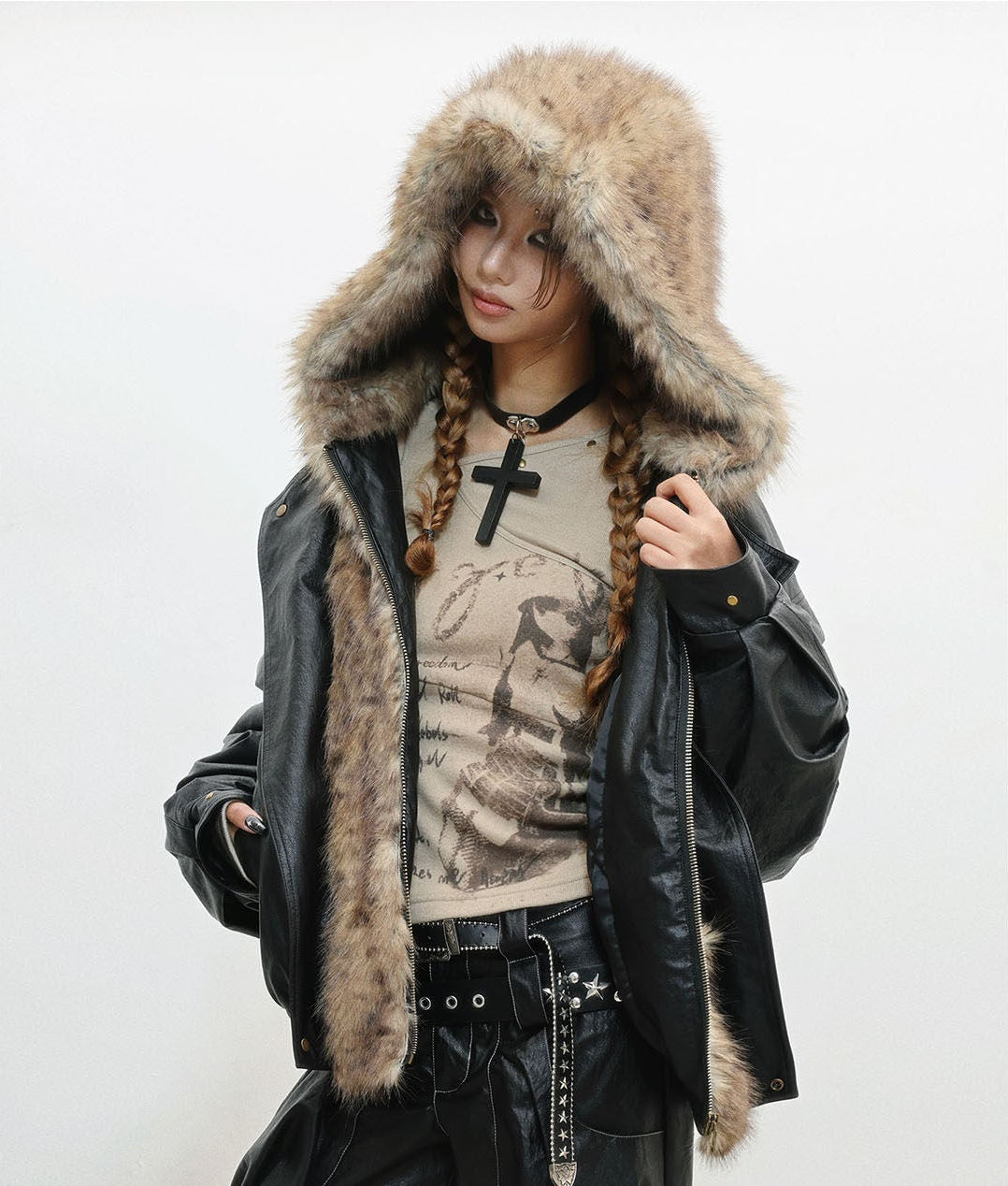 Fur Patchwork Thick PU Leather Jacket