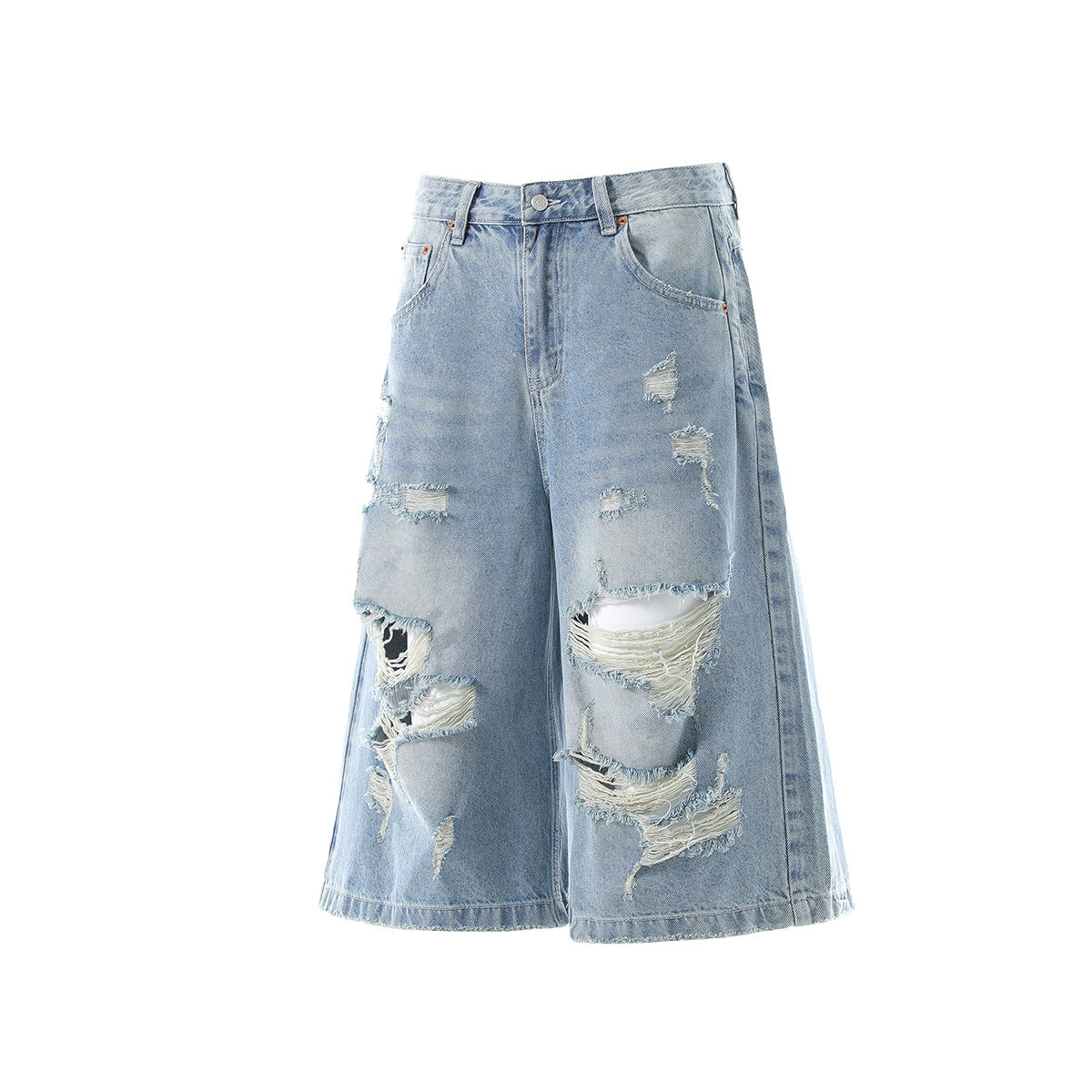 Wash Damage Straight Wide Leg Denim Jeans