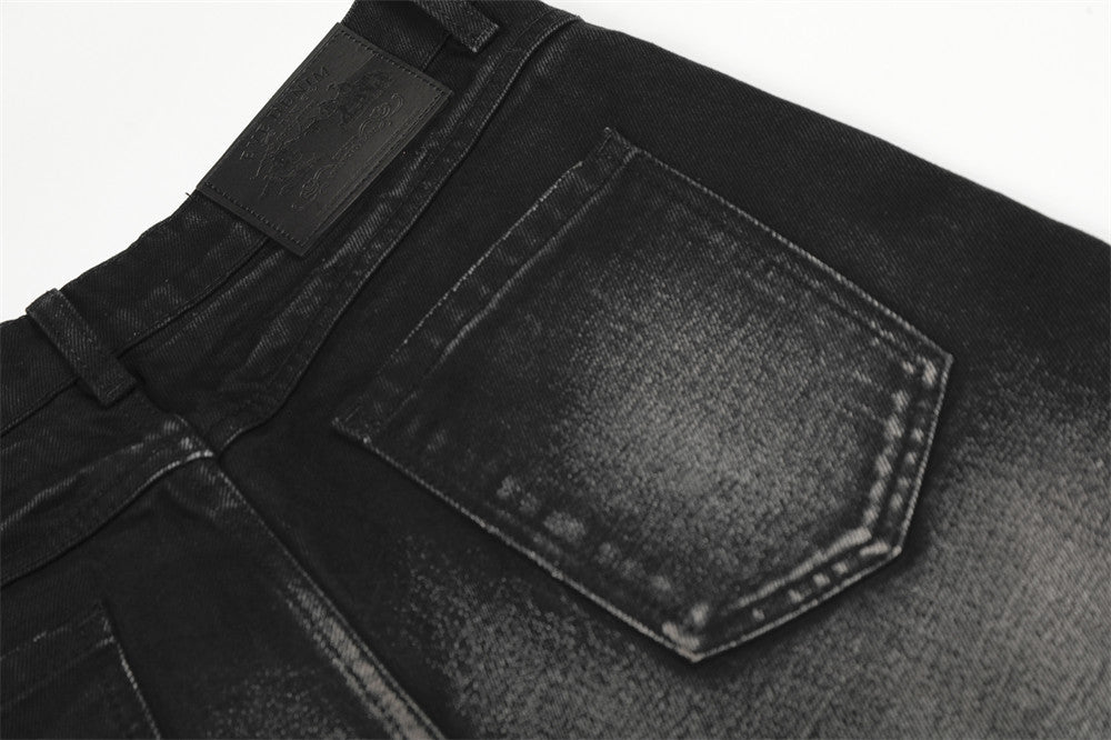 Faded Wide-Leg Jeans - Distressed Denim