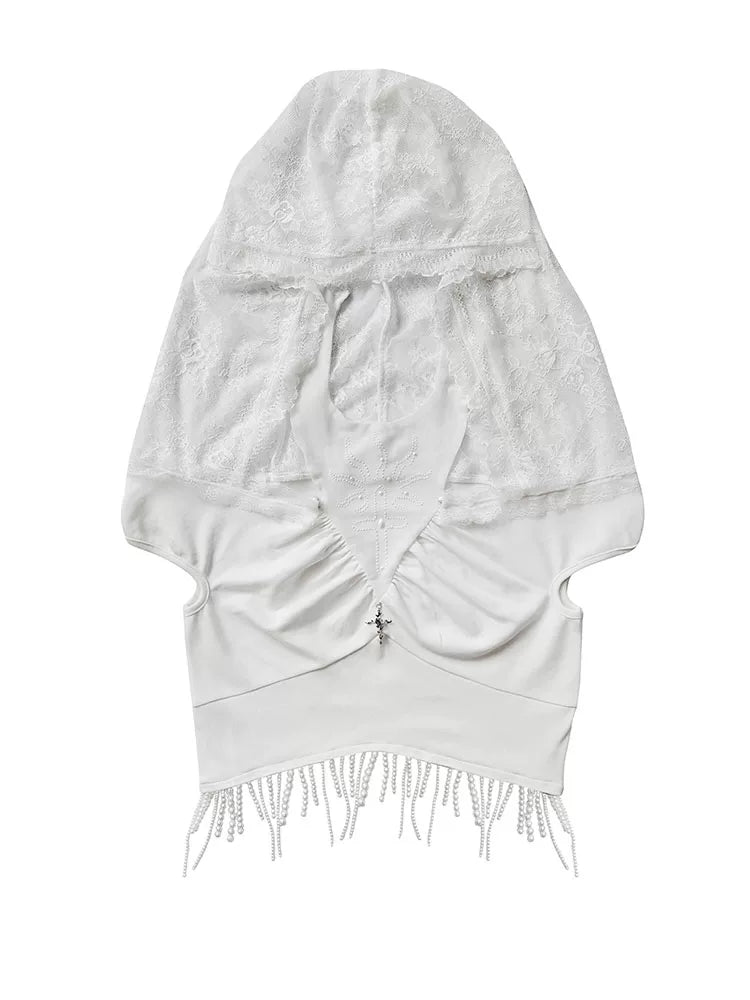 Off Shoulder Lace Pullover Hoodie & Arm Cover Set