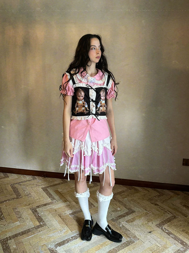 Bow Double-Layer Patchwork Half Skirt