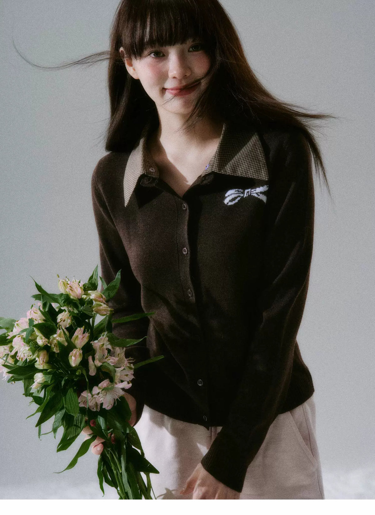 Shirt Collar Wool College Knit Cardigan