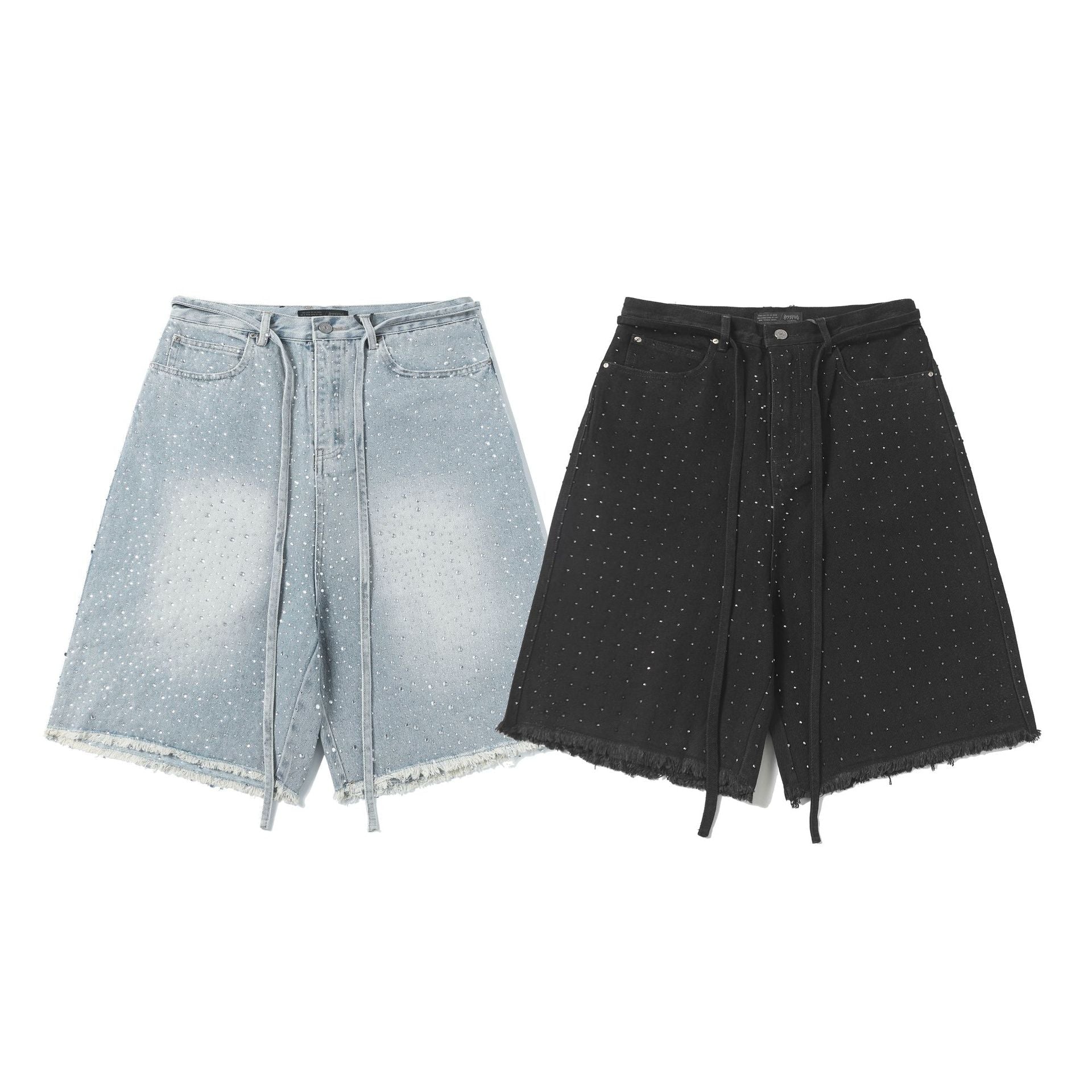 Fringe Rhinestone Wide Leg Jort