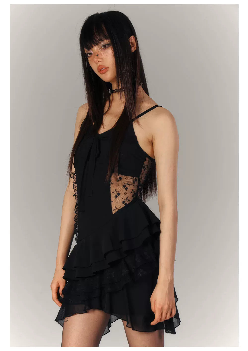 Lace Asymmetrical Layered Fitted Dress