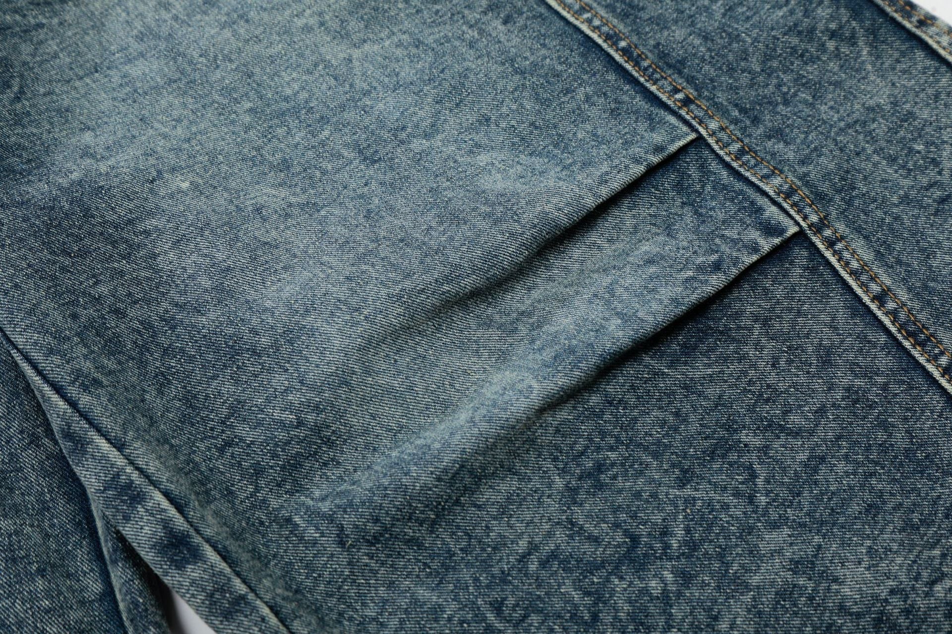 Washed Studs Panel Cropped Denim Jort