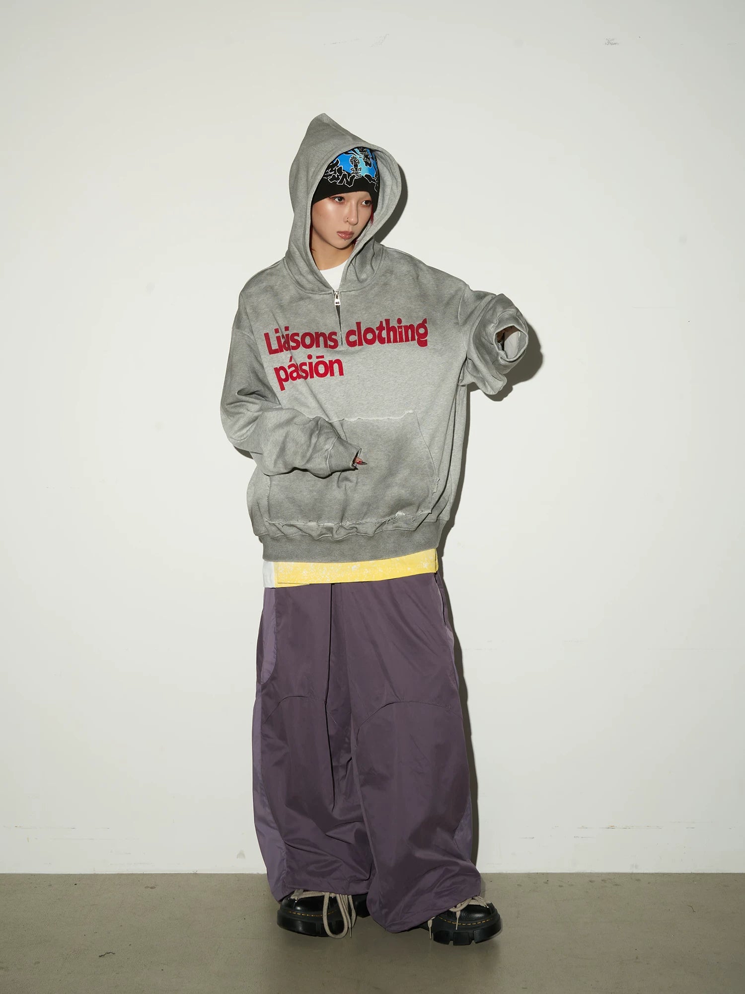 Oversize Nylon Hooded Jacket & Panel Wide Leg Pants Setup