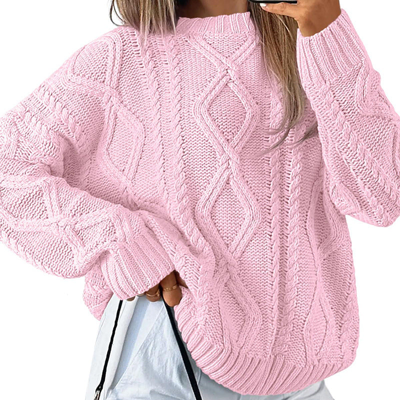 Suéteres de cuello redondo gruesos y retorcidos para mujer en invierno