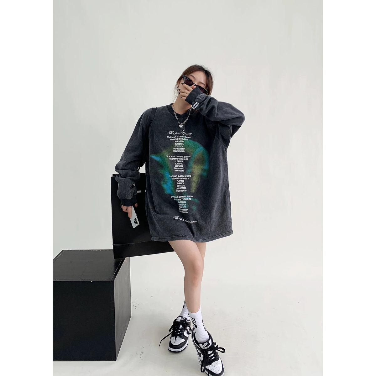 Letter Print Oversize Long-Sleeve Top
