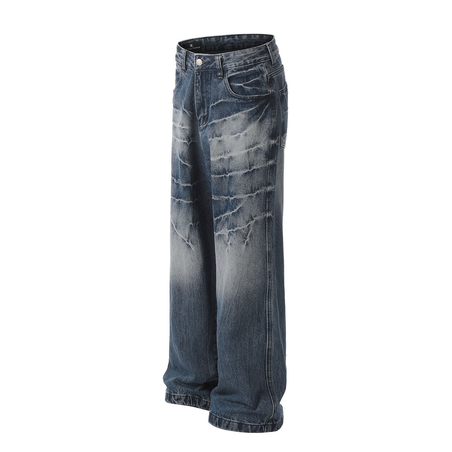 Washed Whisker Straight Denim Jeans
