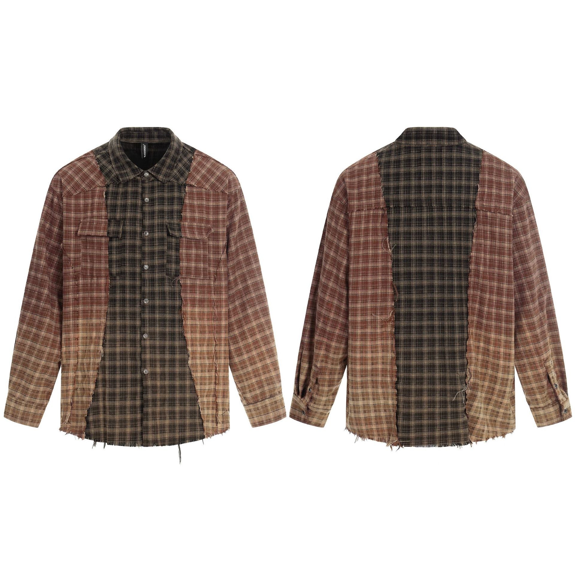 Plaid Washed Damage Long Sleeve Shirt
