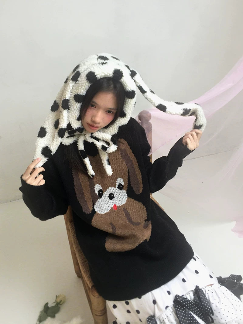Dog Graphic Design Oversize Knit Sweater