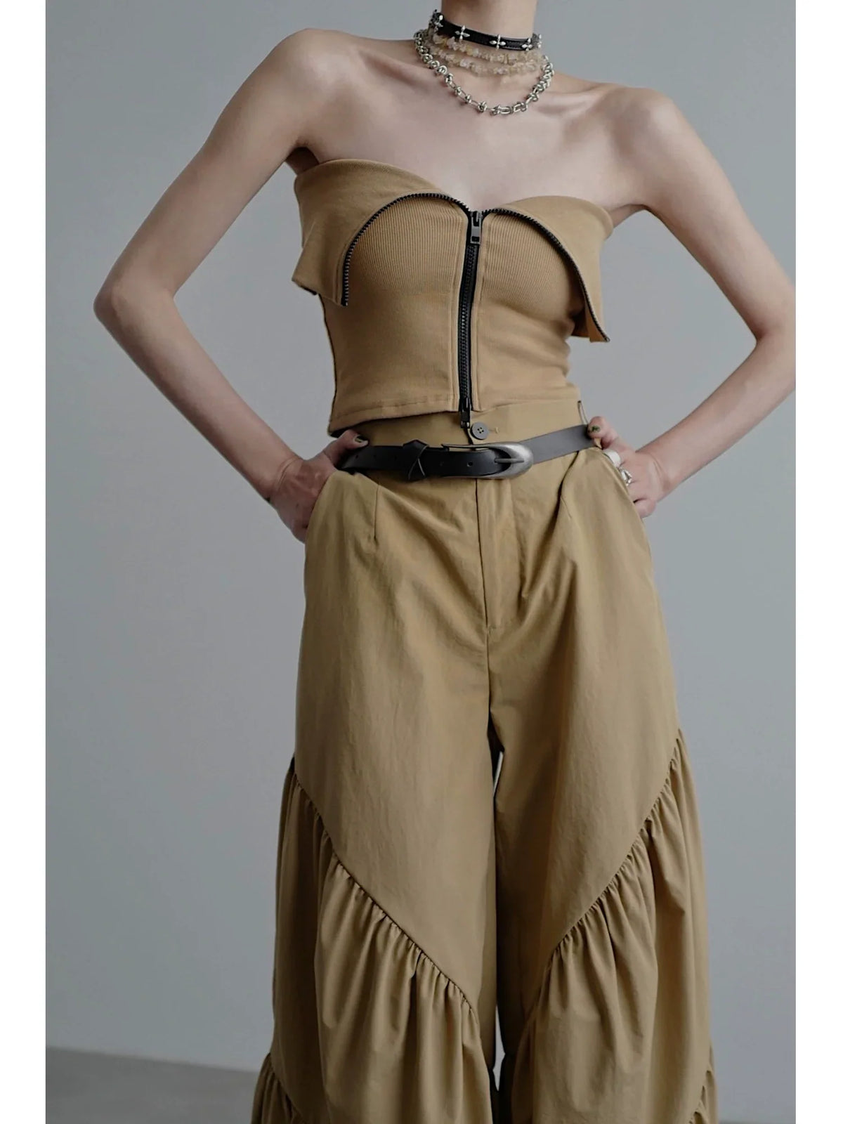 Zipper Tube Top & Short Sleeve T-Shirt