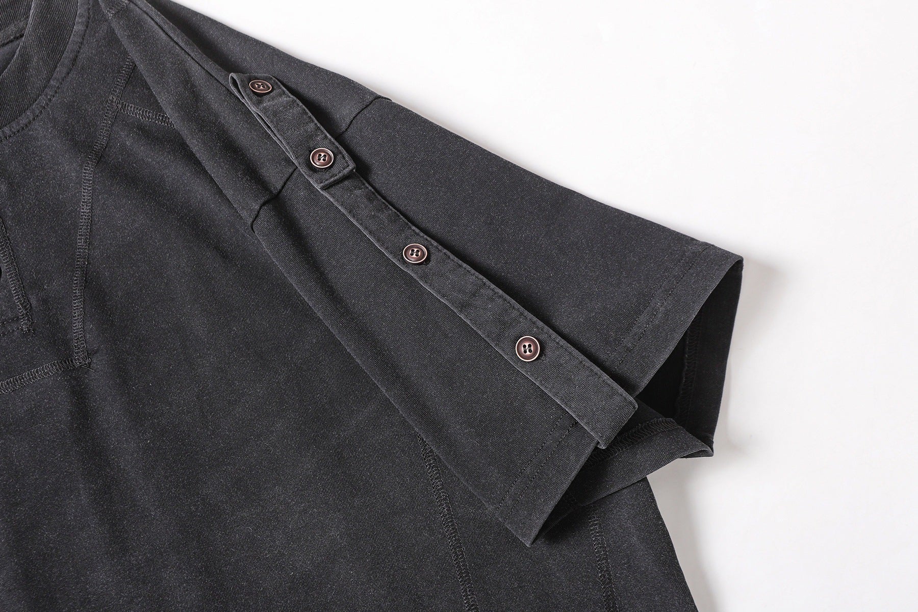Semi-Open Collar Washed Short Sleeve T-Shirt