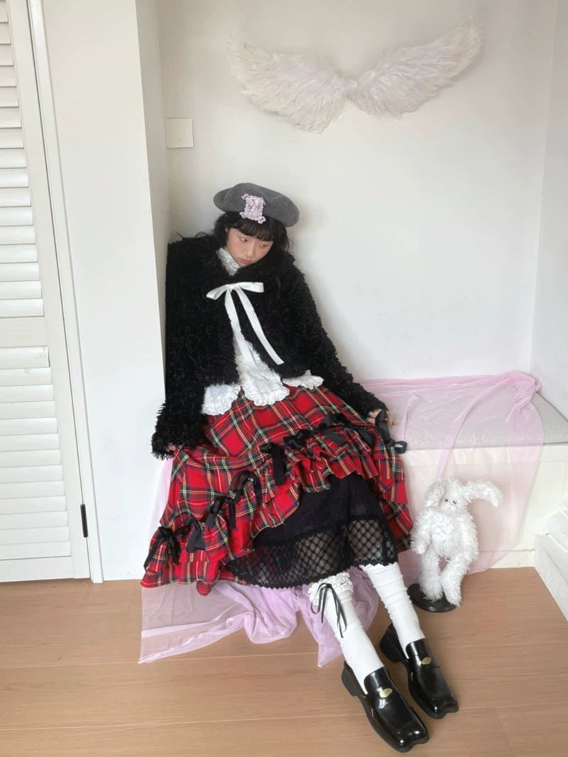 Fake Fur Bow Tie Plush Jacket