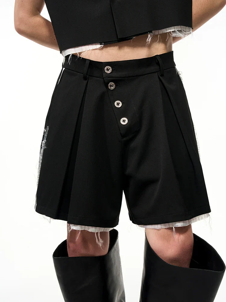 Frayed Hem Sleeveless Tailored Jacket & Short Setup