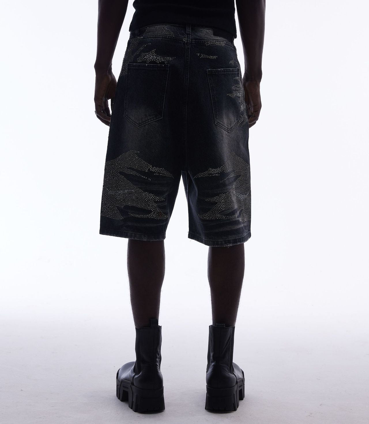 Rhinestone Camouflage Wash Denim Jort