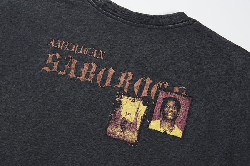 Washed Portrait Print Short Sleeve T-Shirt