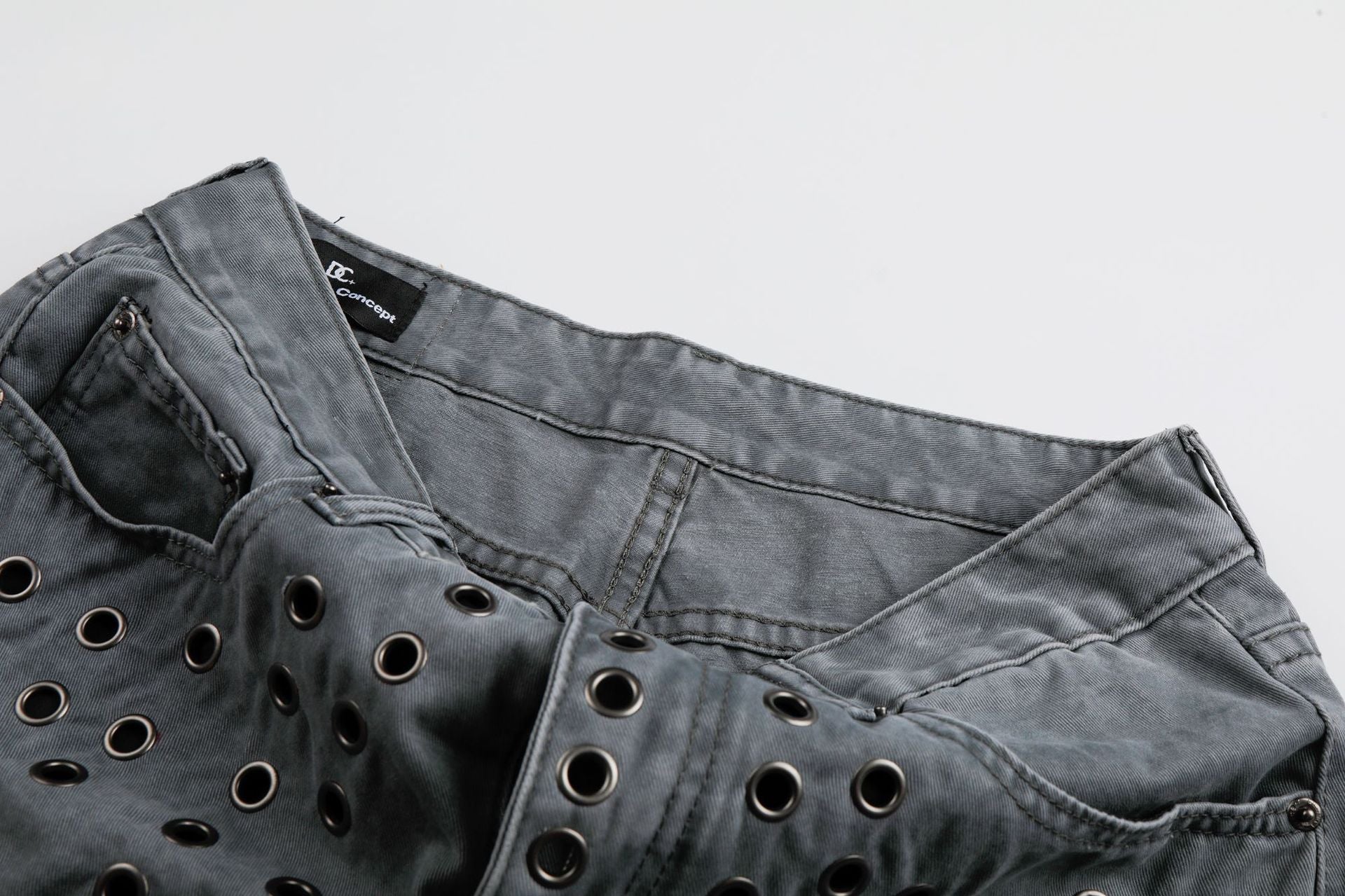 Washed Eyelet Wide Leg Denim Jeans