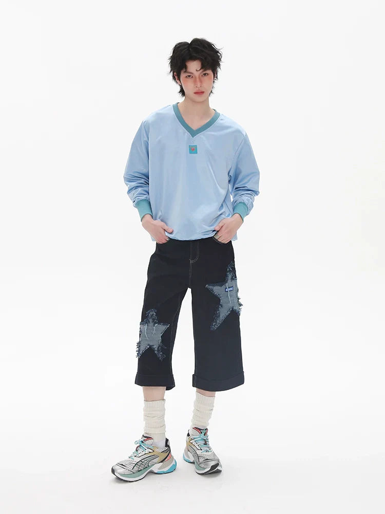 Star Patch Design Denim Half Jeans