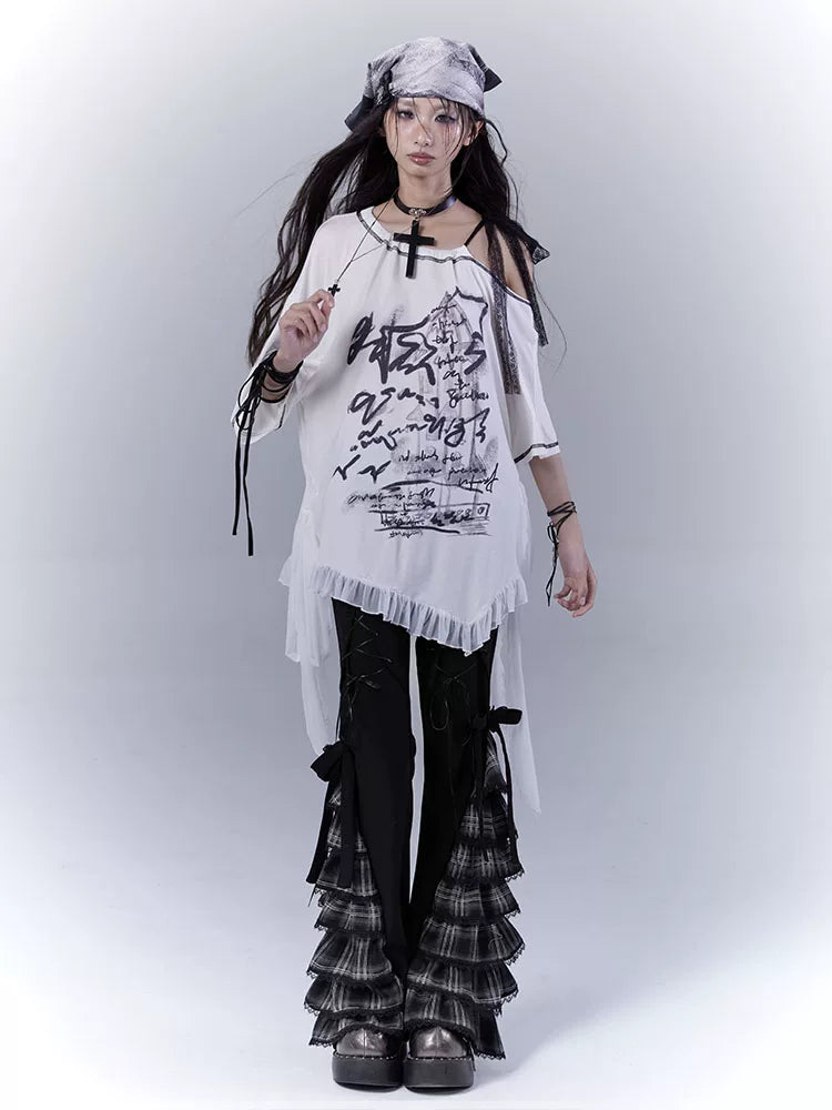 Design Print Sheer Oversize Short Sleeve T-Shirt