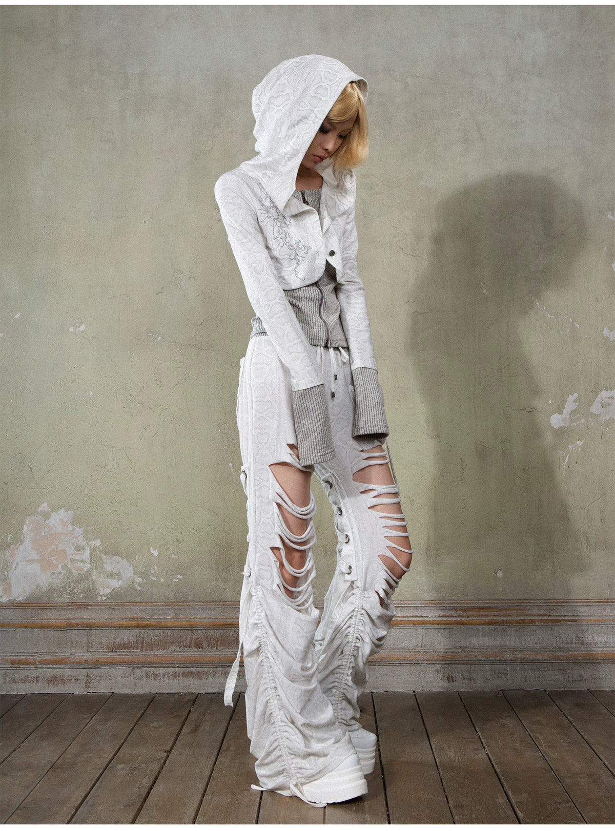 Fake Layered Long Sleeve Hooded Knit Cardigan