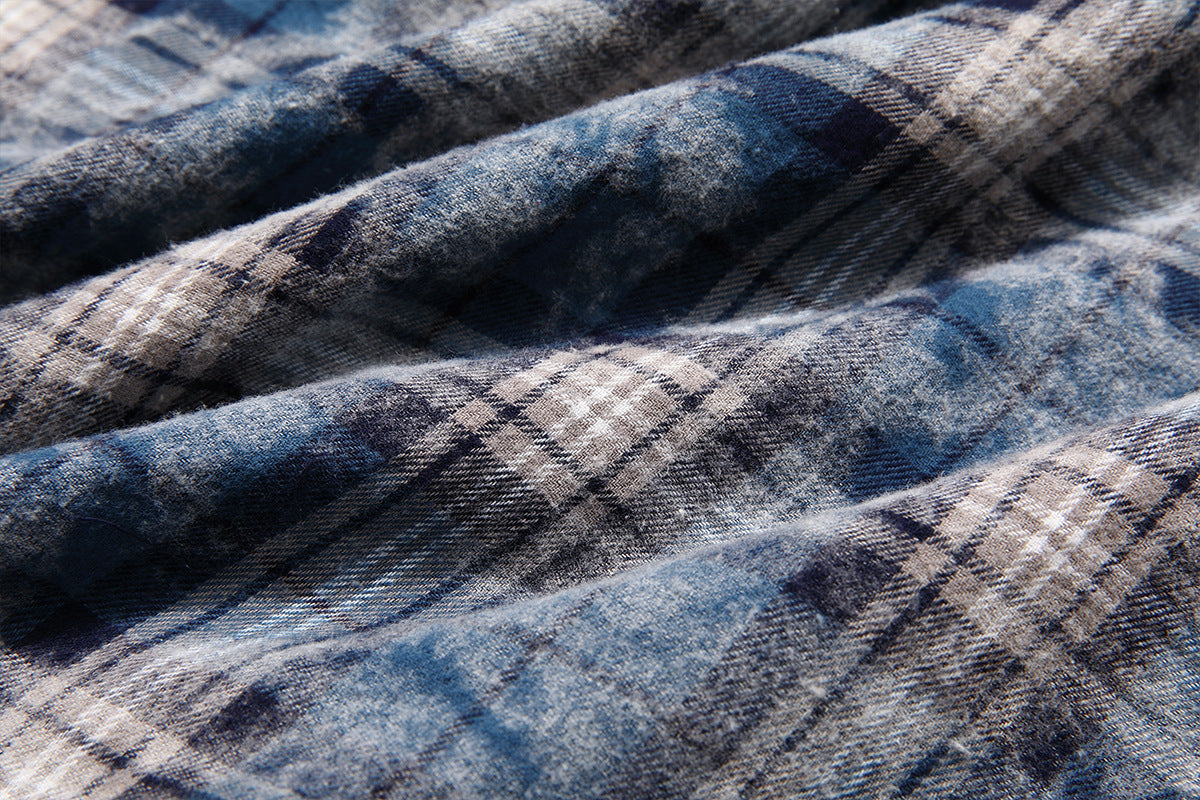 Plaid Washed Fringe Long Sleeve Shirt