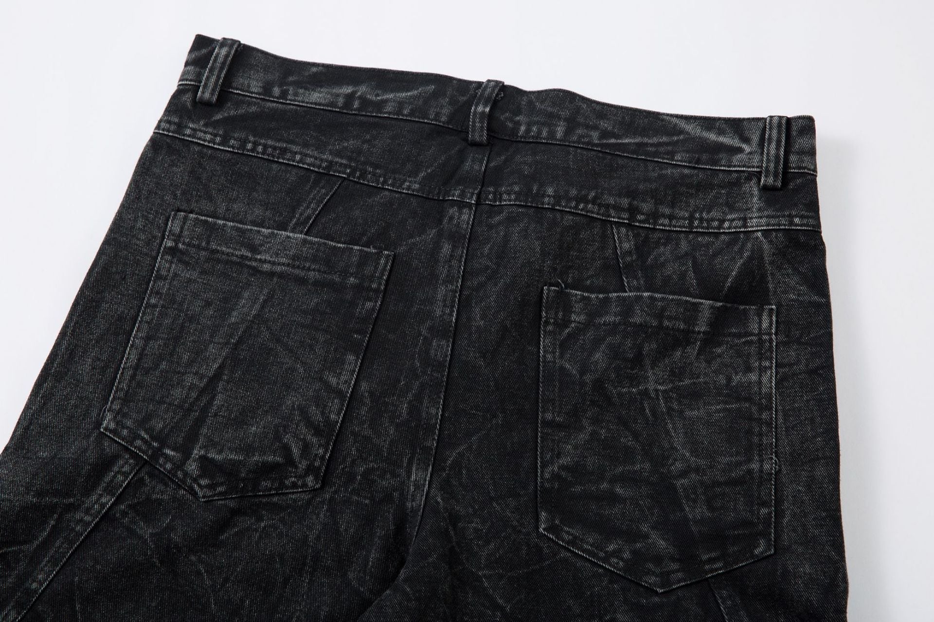 Washed Crinkle Button Fly Wide Leg Denim Jeans