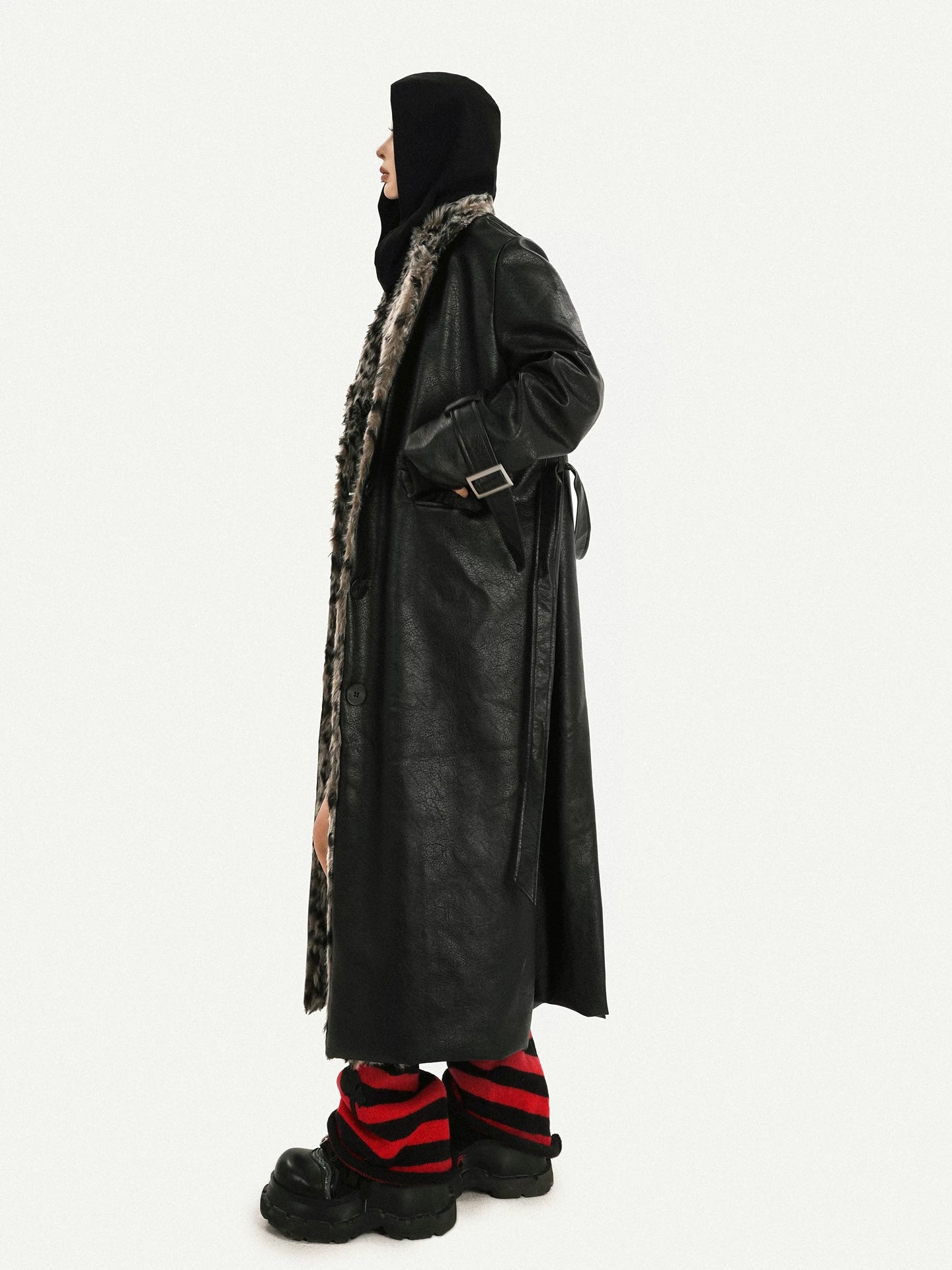 Leopard Print Fake Fur Collar Oversize Coat