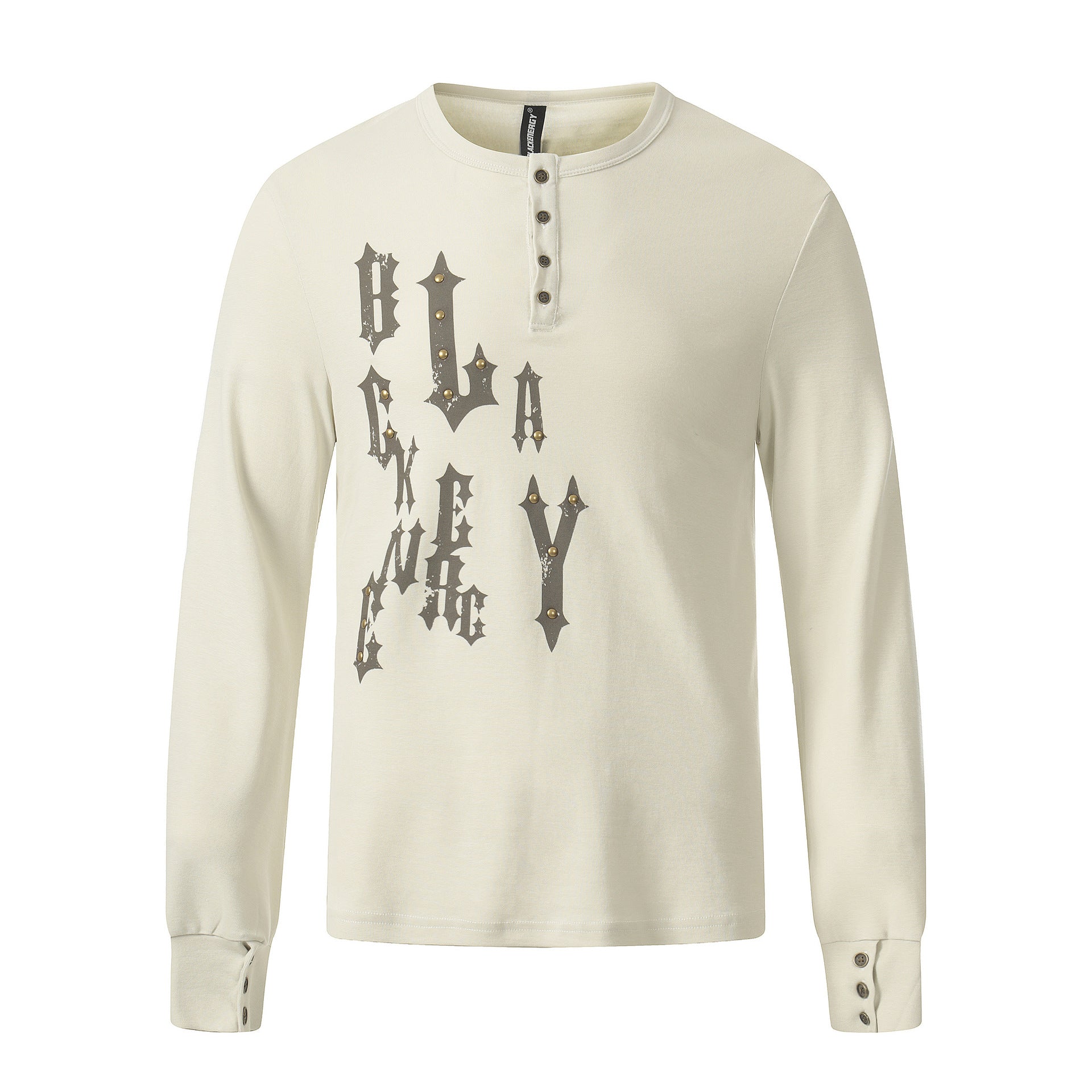 Henley Letter Studs Detail Long Sleeve T-Shirt