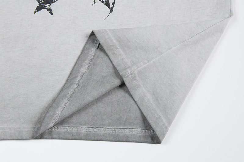 Washed Portrait Letter Print Short Sleeve T-Shirt