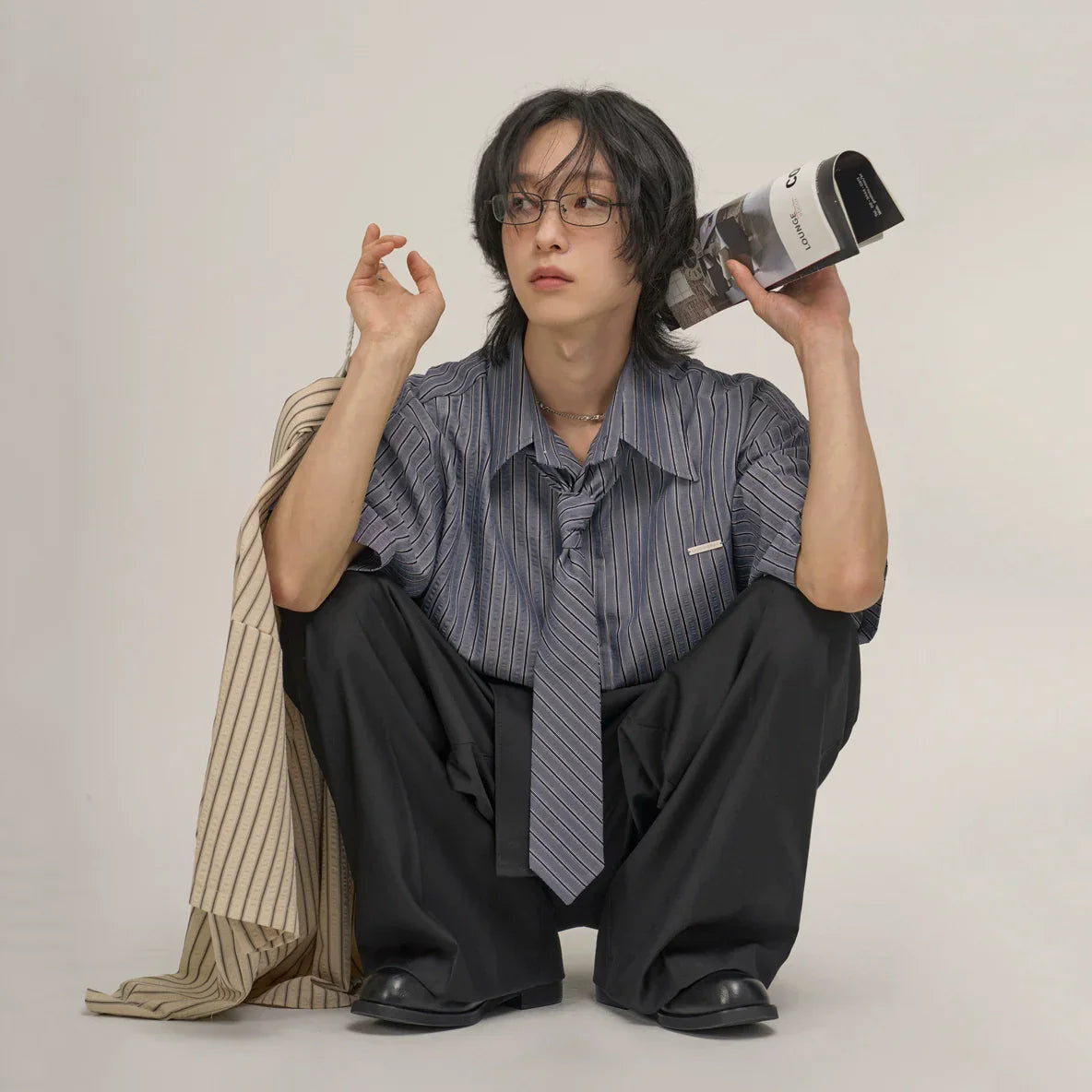 Striped Design Short Sleeve Shirt & Tie