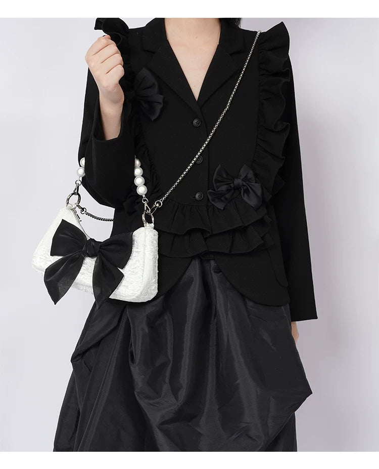 Contrast Color Bow Shoulder Bag