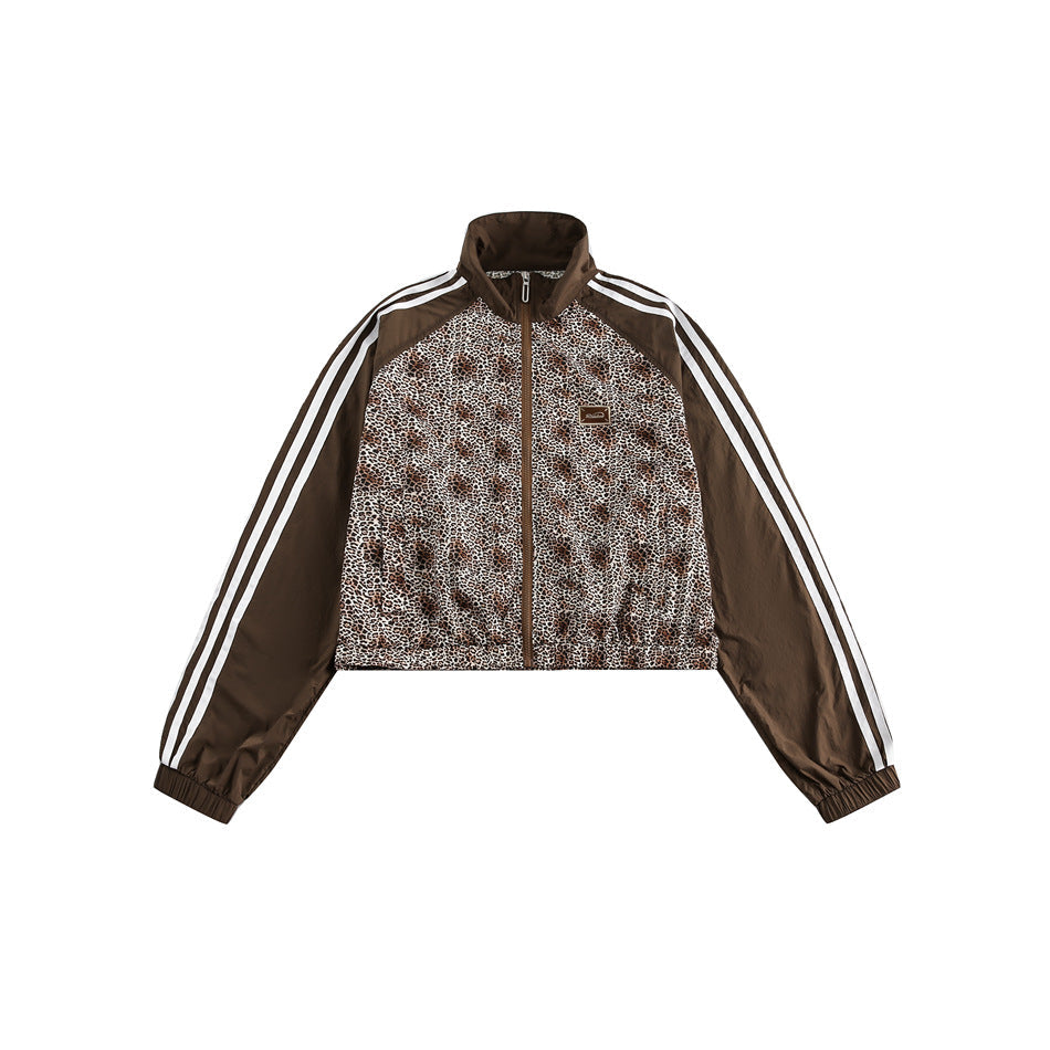 Leopard Print Stand Collar Jacket