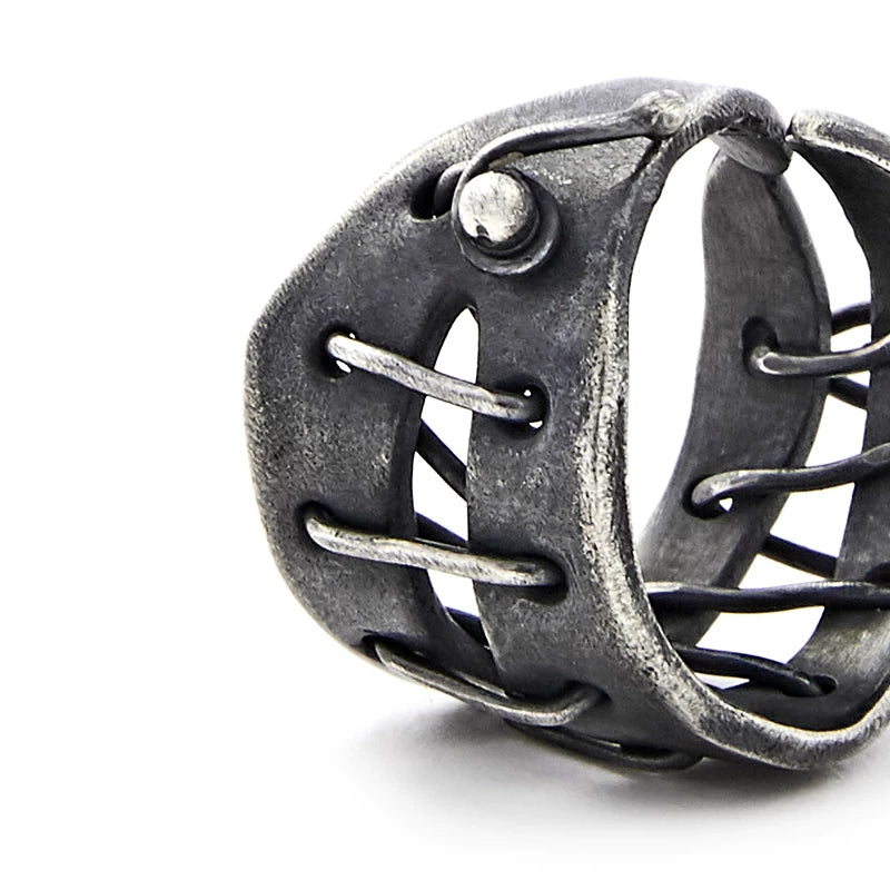 Dark Heavy Strap Silver Ring