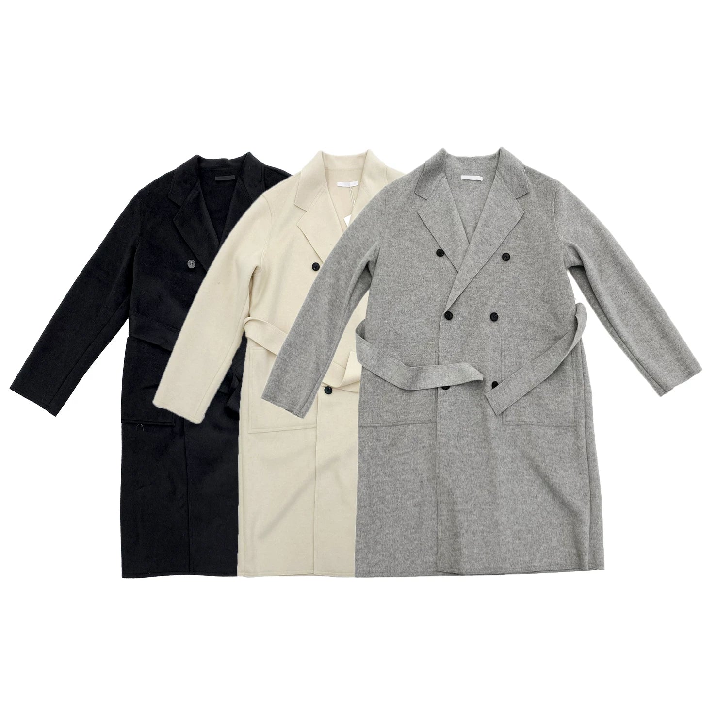 Double Breasted Belted Long Length Coat