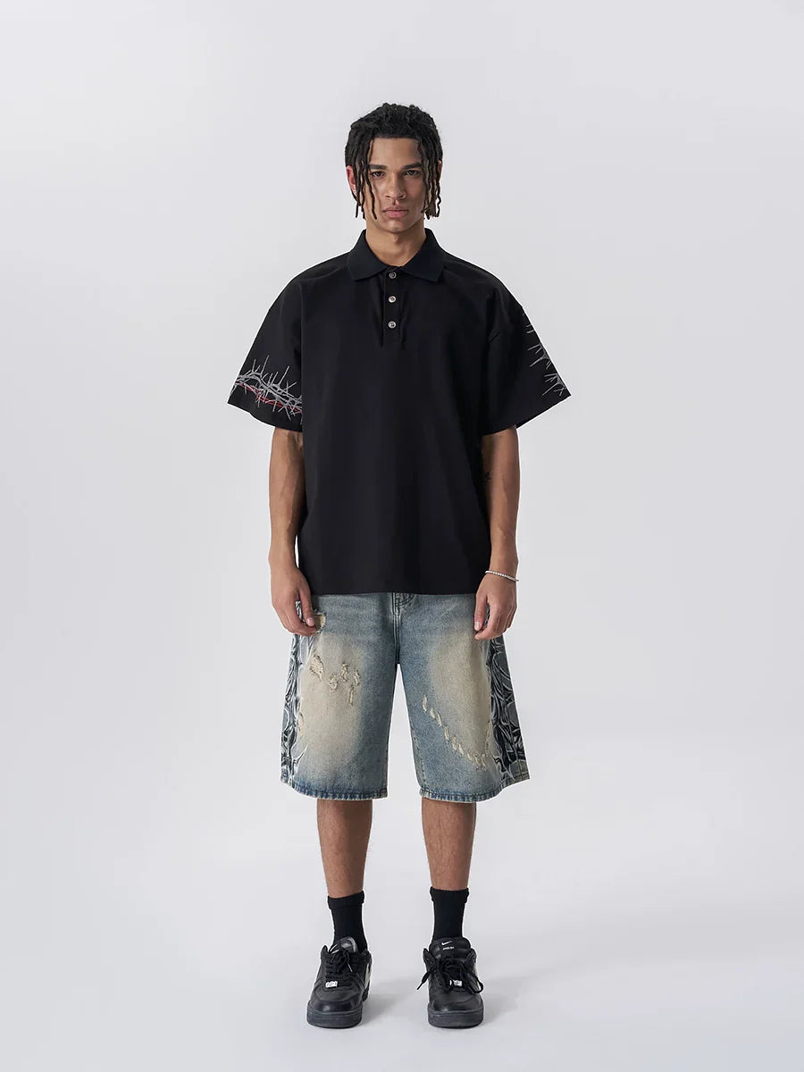 Heavy Embroidery Short Sleeve Polo Shirt