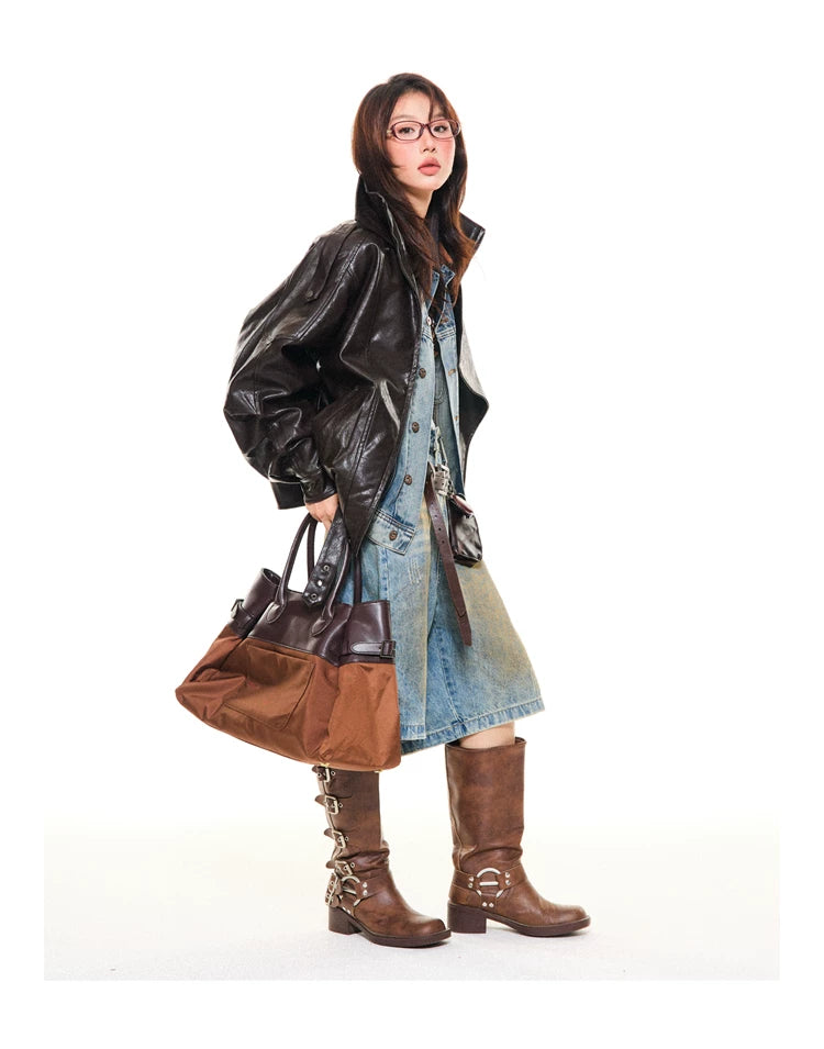 Asymmetrical Stand Collar PU Leather Jacket