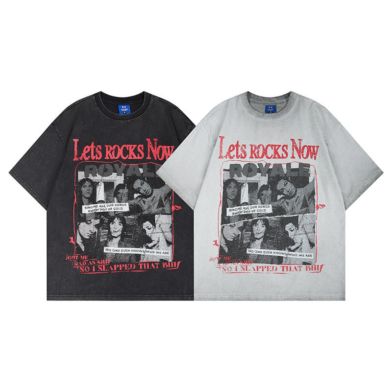 Washed Portrait Print Short Sleeve T-Shirt