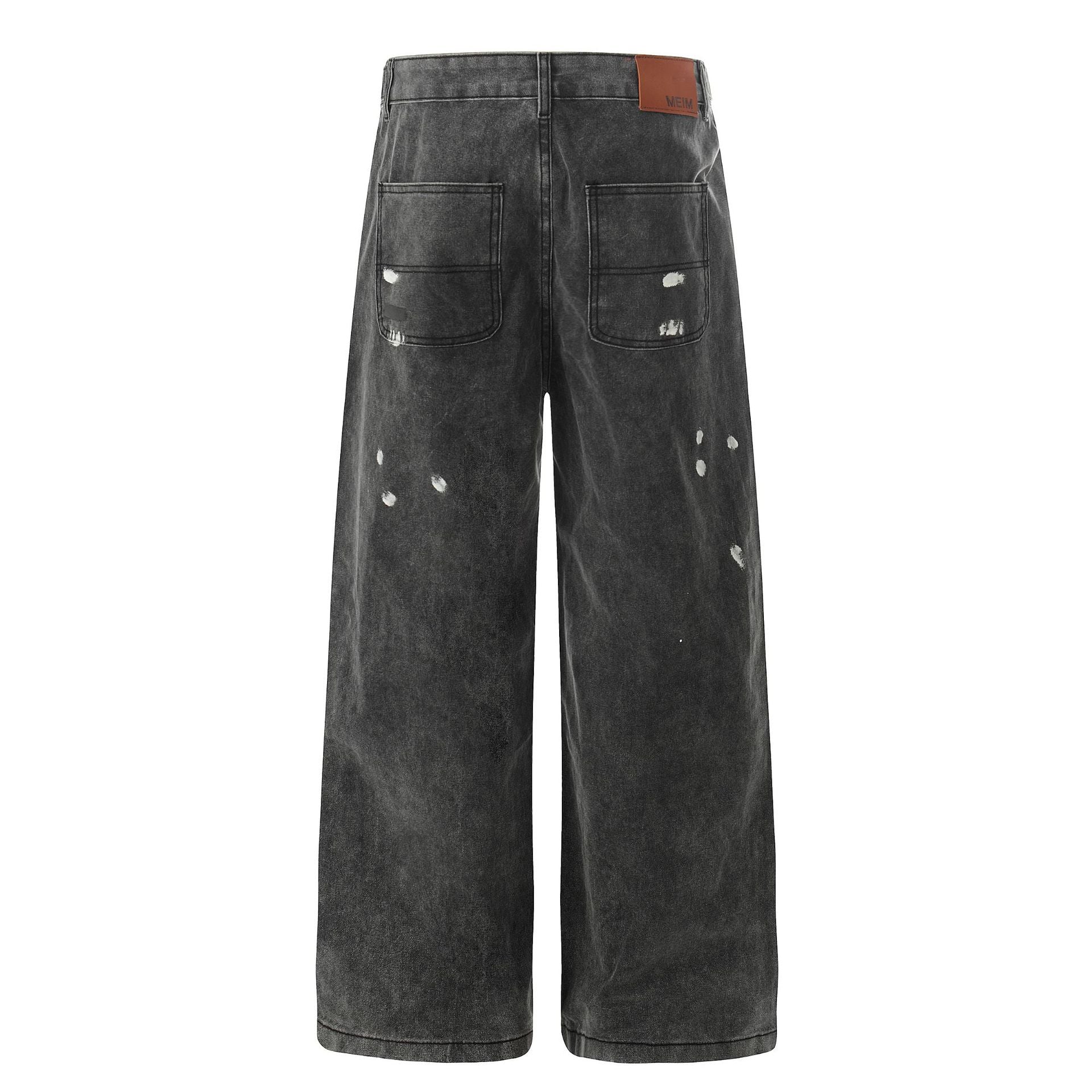 Washed Paint Straight Denim Jeans