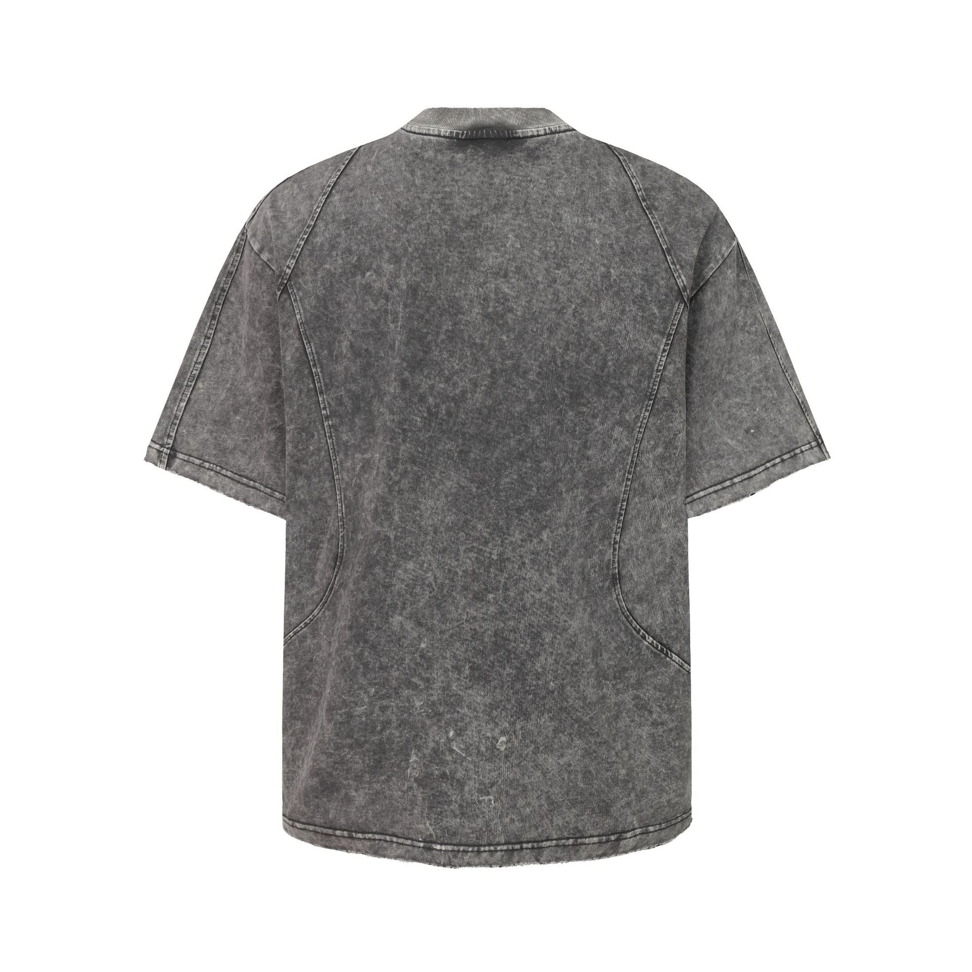 Washed Panel Design Zipper Detail Short Sleeve T-Shirt