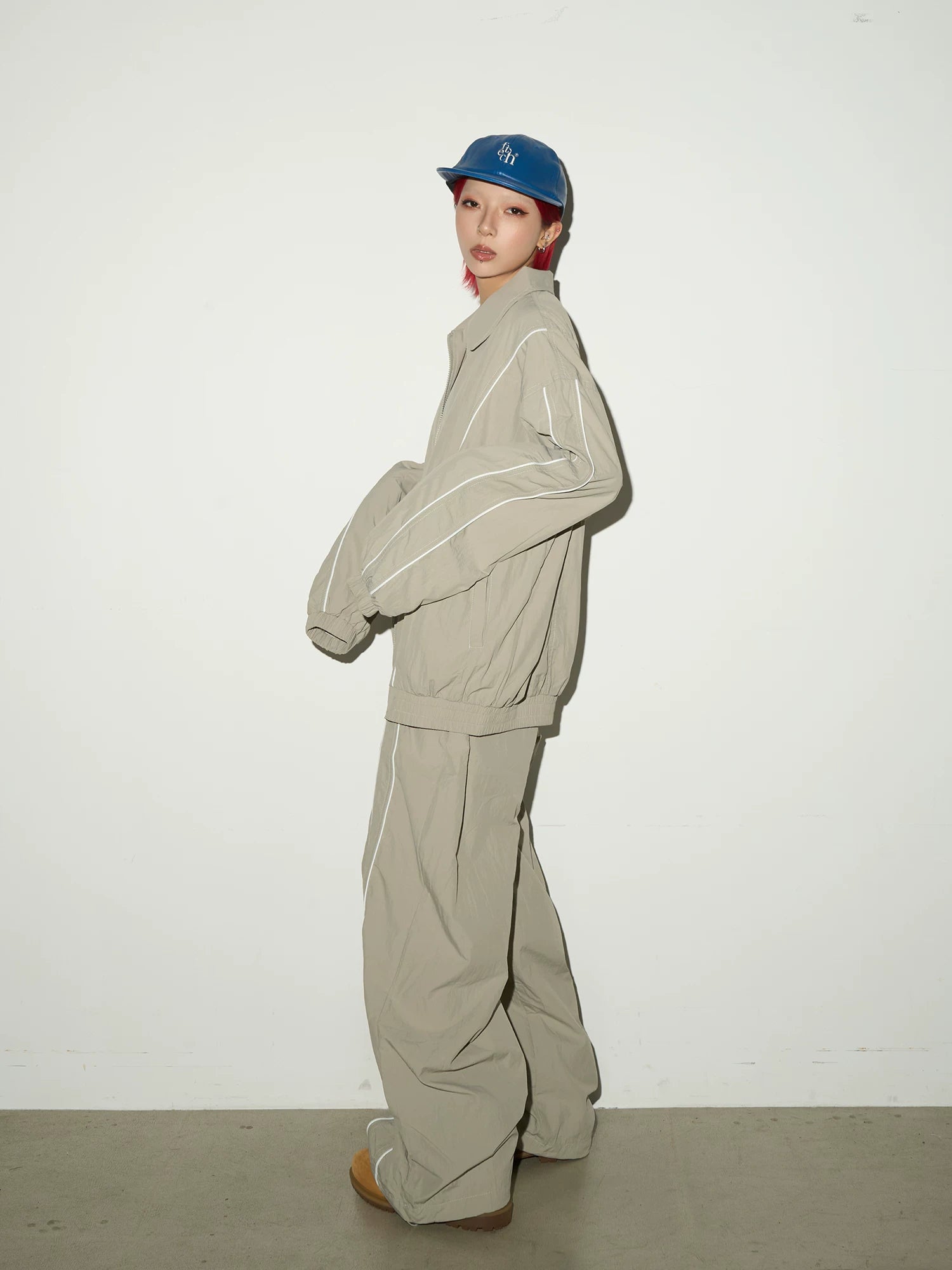 Line Detail Lightweight Quick-Dry Oversize Jacket & Wide Leg Pants Setup
