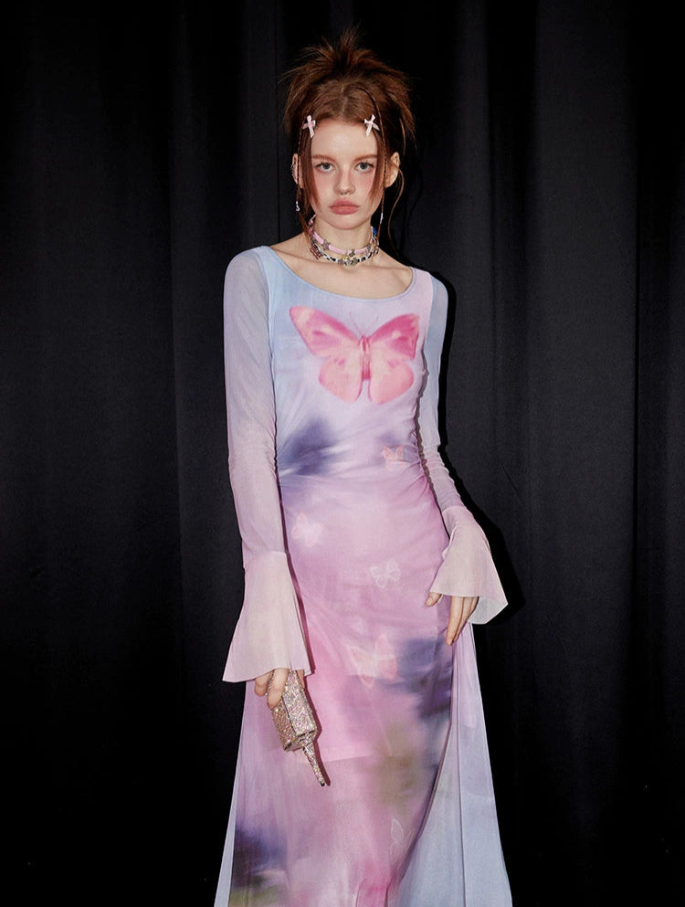 Ethereal Butterfly Fairycore Mesh Dress – Y2K Aesthetic Dream