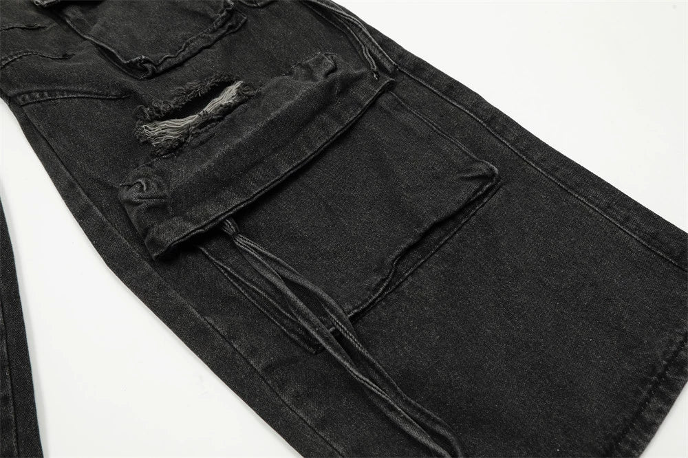 Distressed Denim Cargo Pants