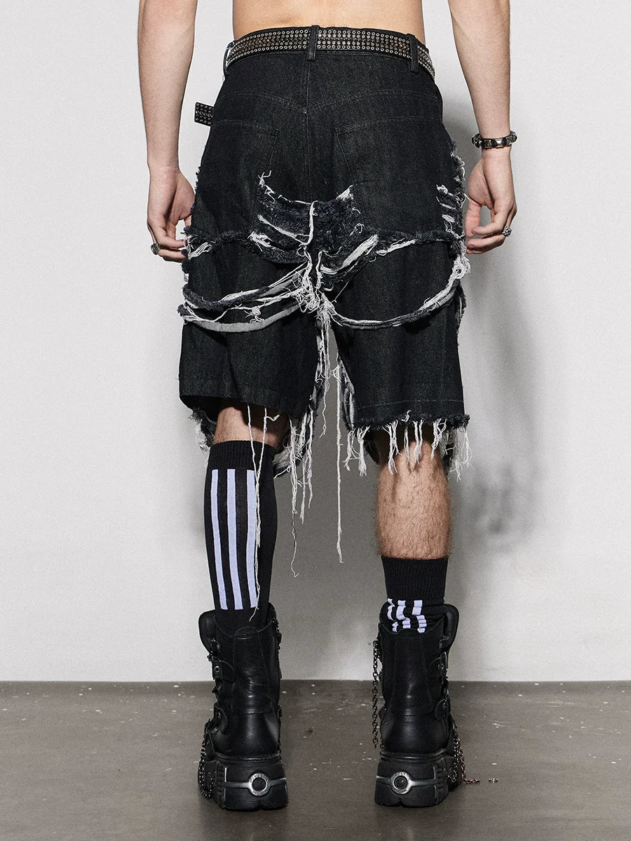 Heavy Washed Cut Denim Half Jeans