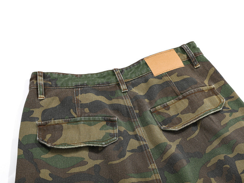 Pantaloni Cargo Svasati Mimetici Strappati