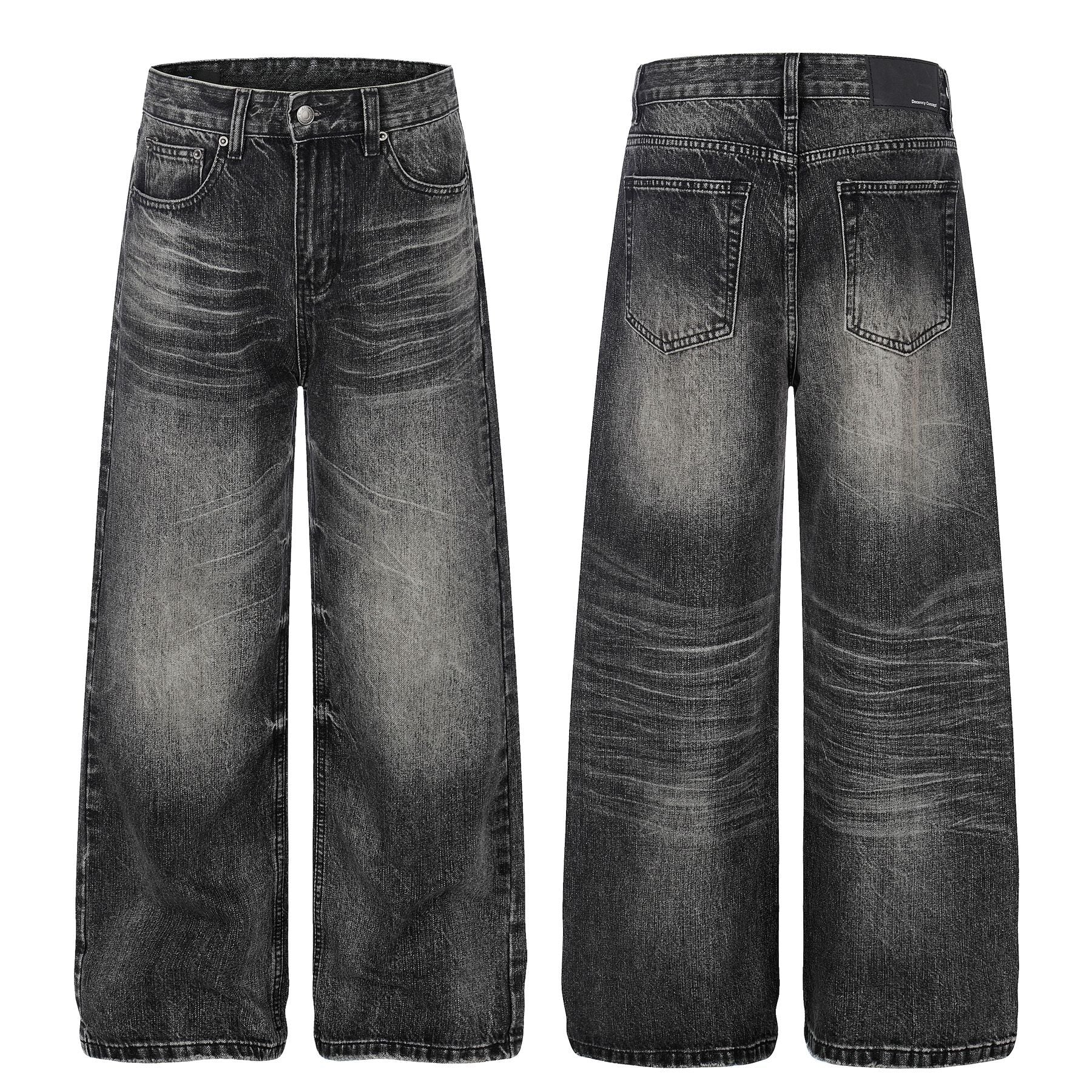 Washed Whisker Wide Leg Denim Jeans