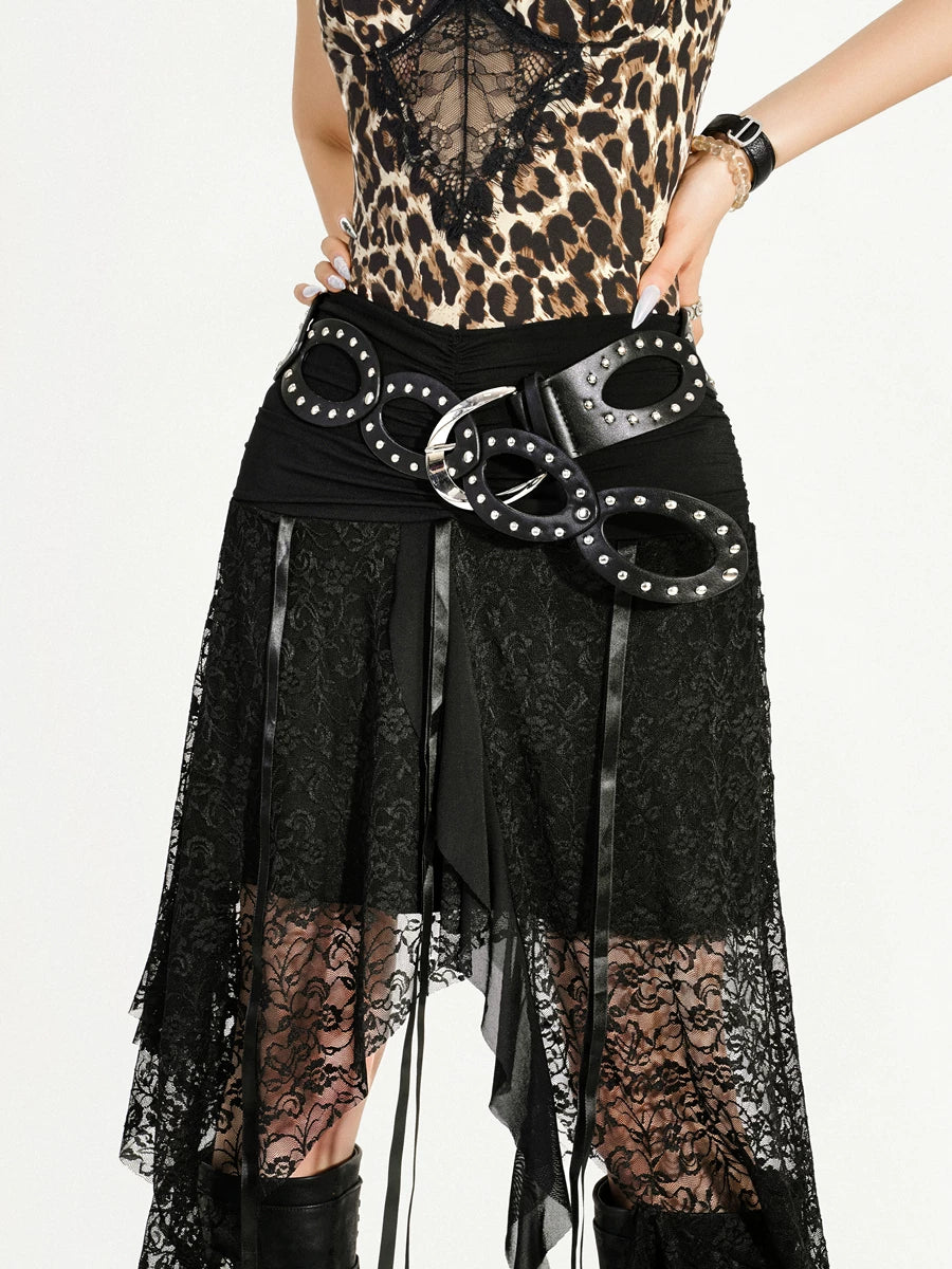 Cutout Ring PU Leather Furry Belt